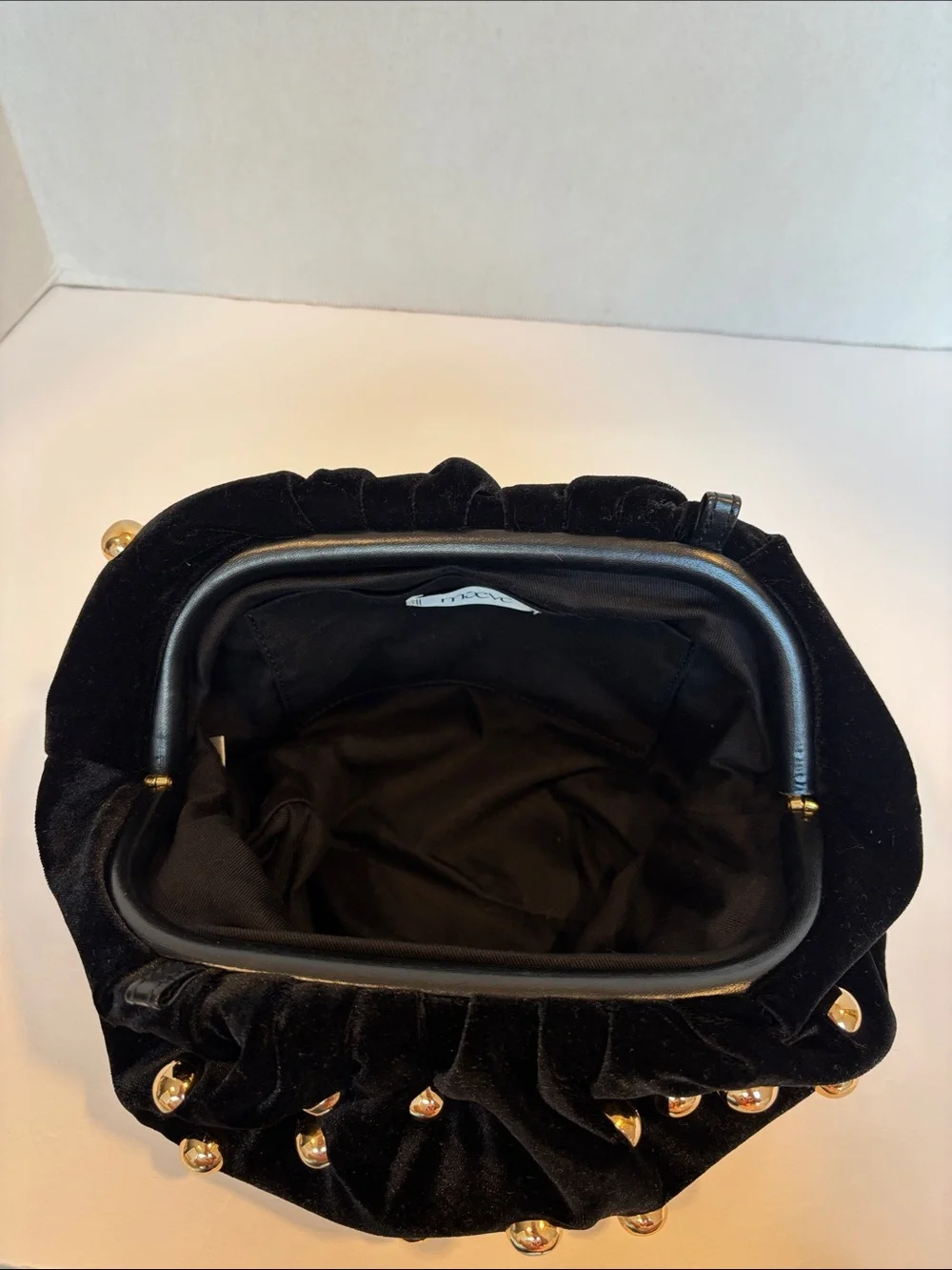 Maeve Black Velvet Studded Clutch with Gold Accents
